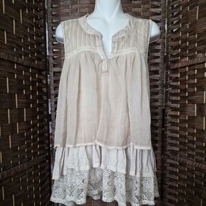 Artesia Beige Layered Blouse with Lace Detail